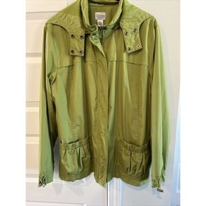 Chico's Zenergy Windbreaker Jacket Women's Size 3 Green Hooded Zipper Mesh Lined